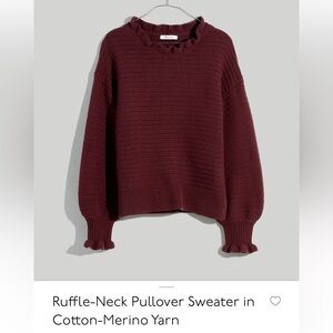 Madewell Burgundy Ruffle-Neck Sweater in Cotton-Merino Yarn